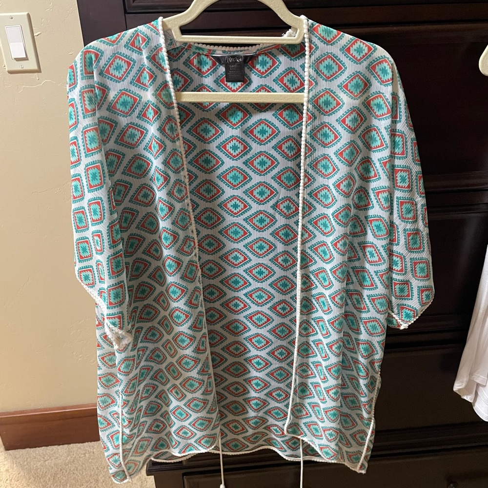 Western print kimono/duster